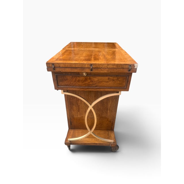 Vintage Mastercraft Burl Wood & Brass Expandable Bar Cabinet on Casters For Sale In Boston - Image 6 of 14