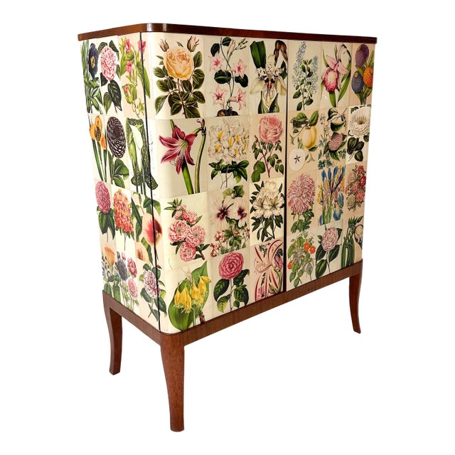 1940’s Swedish Cabinet Papered With Illustrations From La Belgique Horticole: Journal Des Jardins For Sale