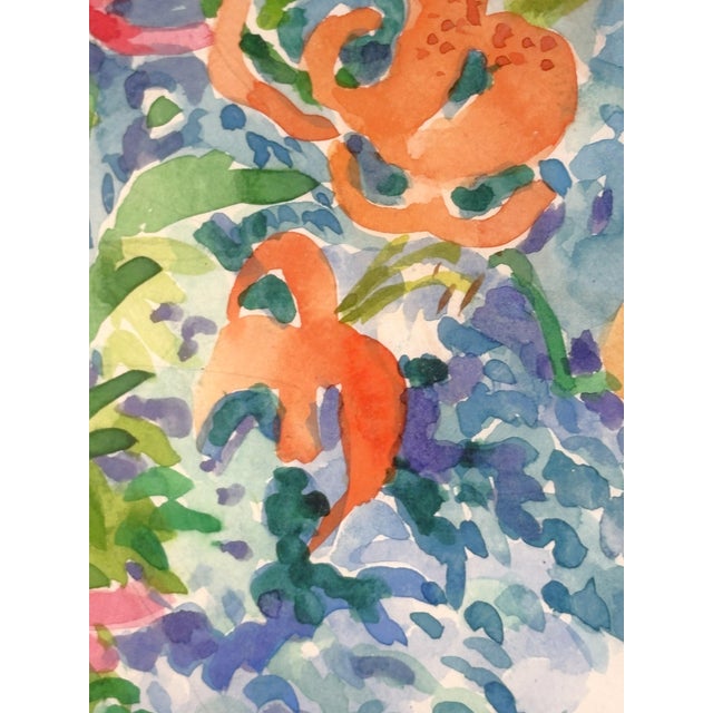 Original Framed Vibrant 'Field of Flowers' Watercolor Painting For Sale - Image 9 of 15