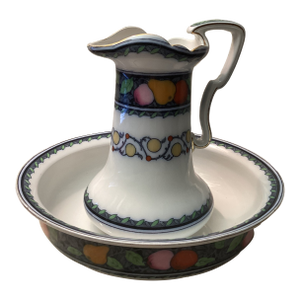 1930s Loso Ware Lansdowne Pattern Hand Painted Wash Jug and Bowl Set