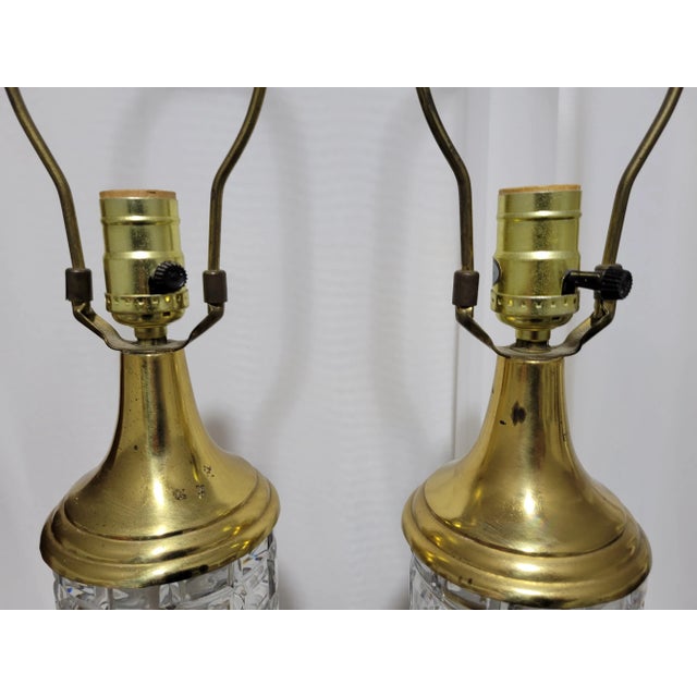 Hollywood Regency 1960s Regency Signed Dresden Crystal and Brass Table Lamps - a Pair For Sale - Image 3 of 12