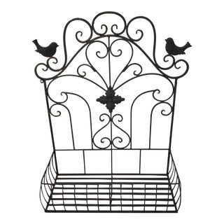 Vintage Wrought Iron Window Box Planter With Bird & Scroll Design For Sale