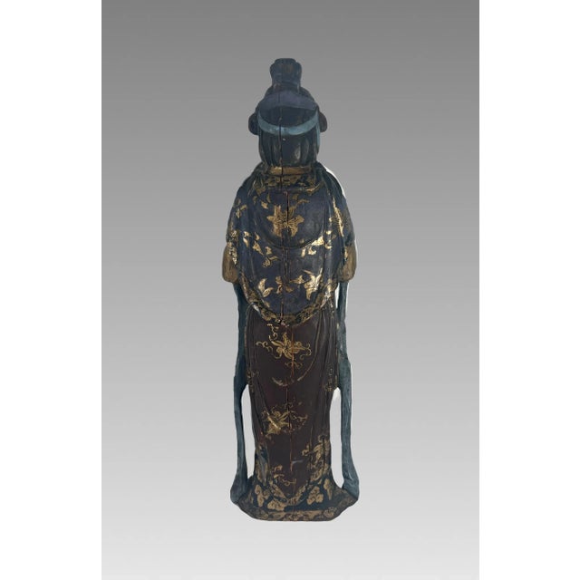 Antique Lacquer & Polychrome Carved Wood Figure of Guan Yin, Chinese Goddess of Compassion & Mercy Circa 1890 For Sale In Tampa - Image 6 of 10