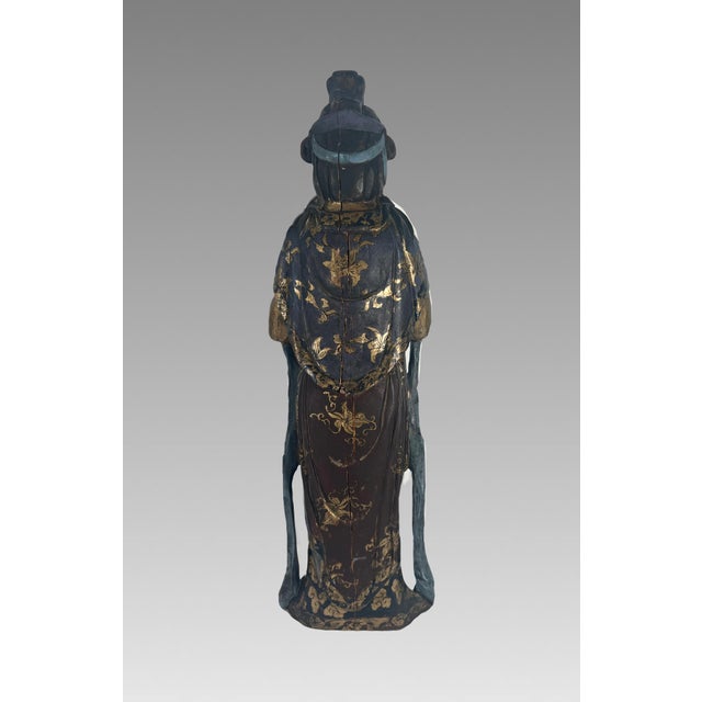 Late Qing Dynasty Lacquer & Polychrome Carved Wood Figure of Guan Yin, Chinese Goddess of Compassion & Mercy Circa 1890 For Sale In Tampa - Image 6 of 10