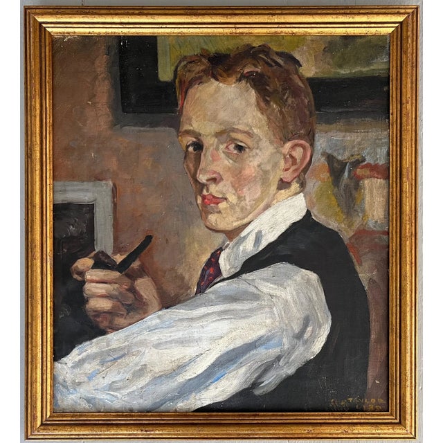 1930's C. A. Taylor Philadelphia Artist Self Portrait Oil Painting on Canvas For Sale - Image 10 of 11