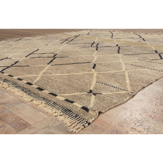 Beige Organic Modern Beni Mrirt Moroccan Rug, 10'07 X 13'02 For Sale - Image 8 of 10