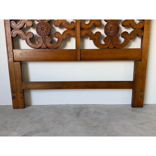Vintage Thomasville Spanish Mediterranean Carved Wood Queen Headboard For Sale - Image 11 of 12