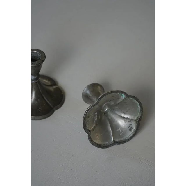 Black Danish Art Deco Tin Candleholders attributed to Just Andersen, 1930, Set of 2 For Sale - Image 8 of 14