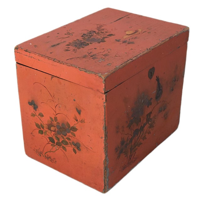 Vintage lacquered Chinese wood box with a beautiful painted bird and floral motif. No maker's mark. No key. Very good...