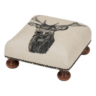 Country Linen Stag Tapestry Footstool For Sale