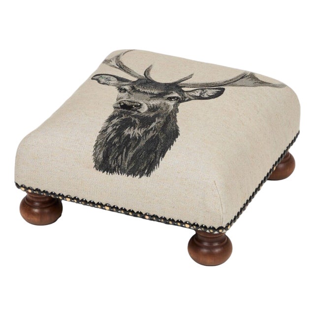 Country Linen Stag Tapestry Footstool For Sale