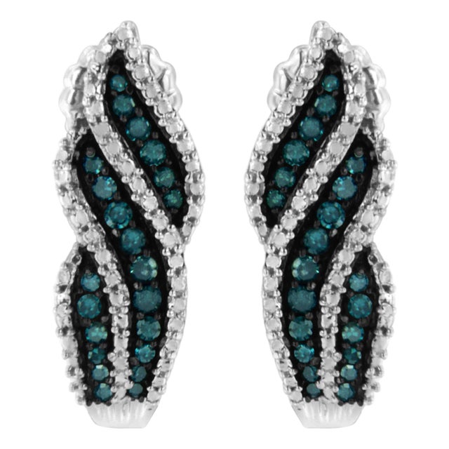 Sterling Silver .5 ct. TDW Treated Blue Diamond Dangling Stud Earrings (Blue, I1-I2) For Sale