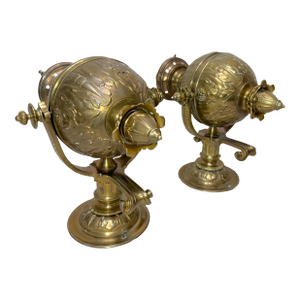 Large Heavy Pair Antique 1800's Electric Sphere Brass Wall Gas Sconces Fixture