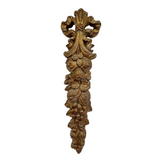 Vintage Italian Della Robbia Gold Ribbon Bow Tied Fruit Swag Wall Garland For Sale
