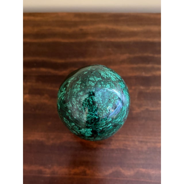 Large Solid Malachite Egg on Neoclassical Brass Stand With Paw Feet For Sale - Image 9 of 10