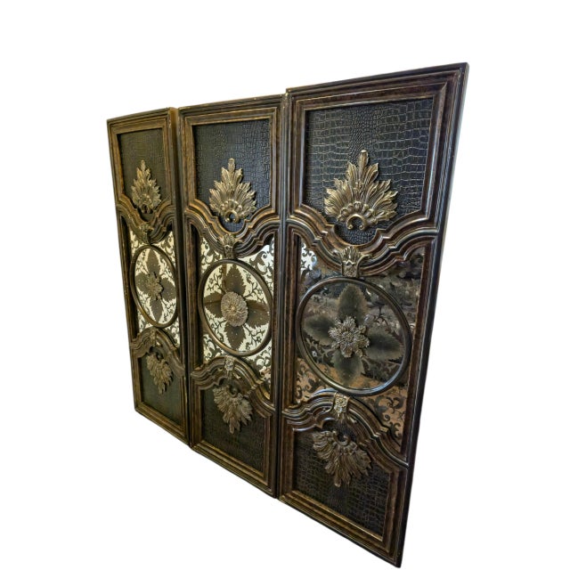 A dramatic vintage set of three decorative wall panels by Lam Lee, likely dating to the 198s. Designed in an ornate...