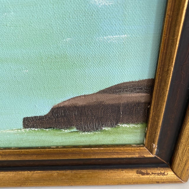 Vintage Folk Art Tranquil Landscape Oil on Canvas Framed Painting For Sale - Image 9 of 12