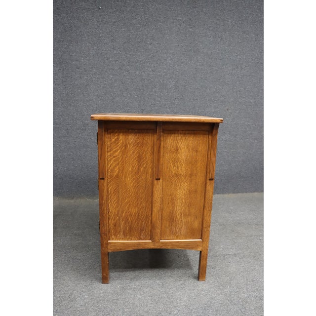 Brown Mission Arts & Crafts Style Quarter-Sawn Oak Media Cabinet With Emile Gallé Inspired Marquetry Inlay For Sale - Image 8 of 15