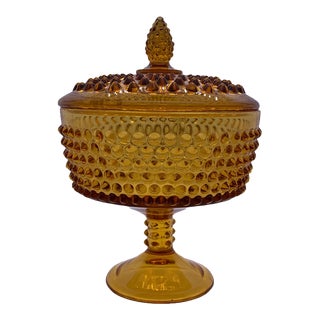 Vintage Fenton Glass Hobnail Lidded Dish For Sale