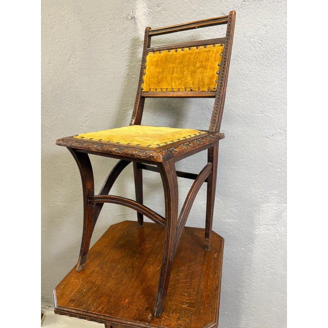 Art Nouveau Wood and Velvet Dining Chair with Brass Nailhead Trim, 1900s-1910s For Sale - Image 3 of 4