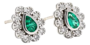 Late 20th Century 0.70ctw Pear Emerald Diamond Stud Earrings, 18k White Gold, Length 3/8 Inch, A Pair