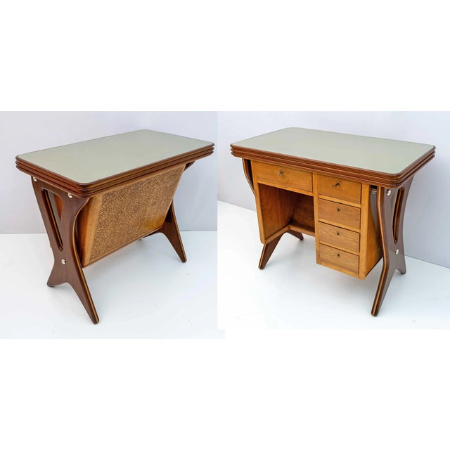 Beautiful and original shop cash desk designed by Osvaldo Borsani in the 1950s, original Vitrex glass top. Note the...
