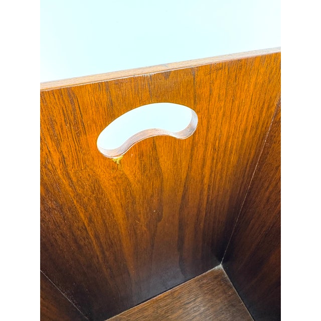 Wood Mid 20th Century Walnut Wastebasket With Sculpted Handles and Stepped Base For Sale - Image 7 of 11