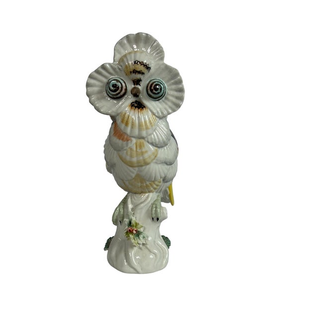 Mid 20th Century Mottahedeh Italian Grotto Style Majolica Seashell Owl Figurine For Sale - Image 11 of 11