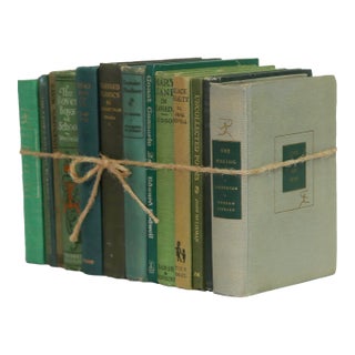 Decorative Books - Petite Vintage Boxwood Book Bundle - 1 Foot of Green Books For Sale