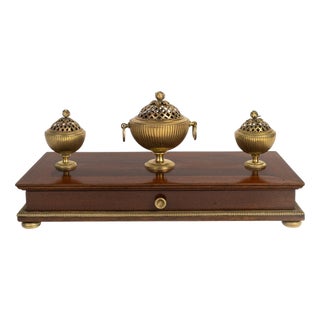 Mahogany and Gilded Bronze Inkwell, 1800s For Sale