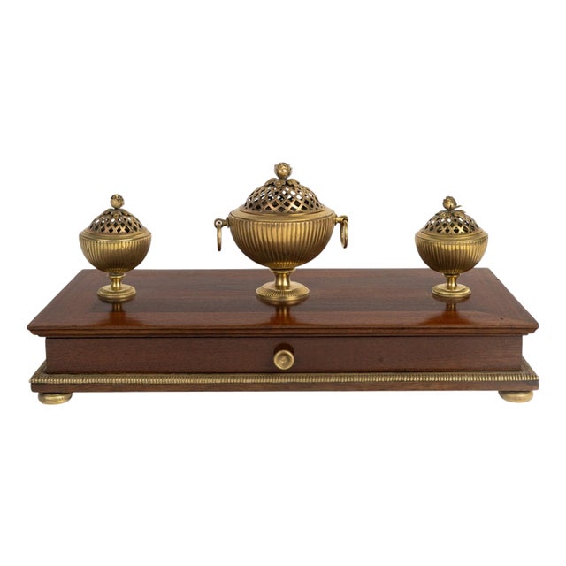 Mahogany and Gilded Bronze Inkwell, 1800s For Sale