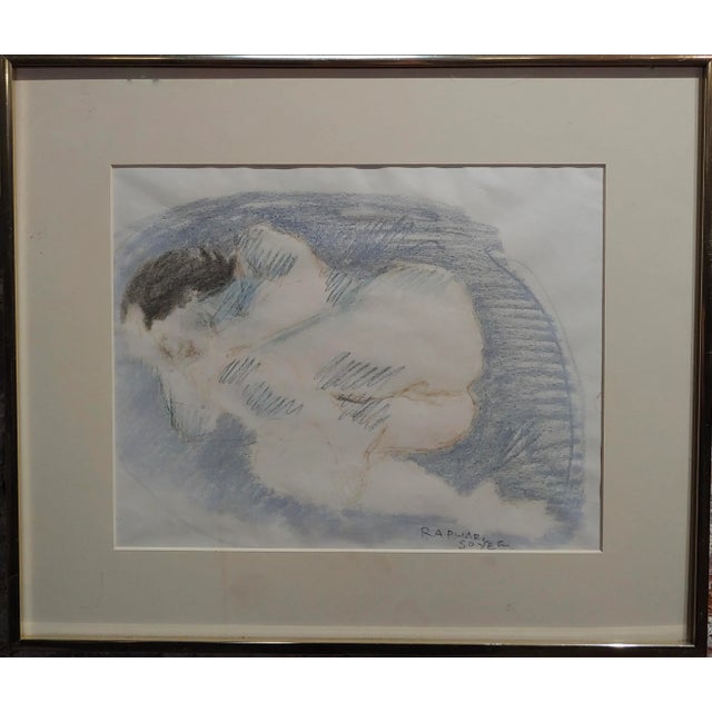 Raphael Soyer "Reclining Nude" colored pencil drawing Colored pencil, watercolor, and pastel on paper - signed Paper under...