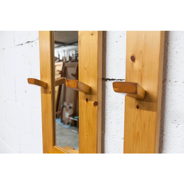 Vintage Wall-Mounted Coat Rack in Pine with Mirror, 1970 For Sale - Image 15 of 17