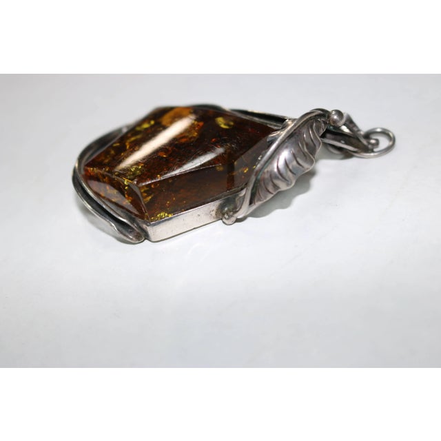 Art Nouveau Ancient Huge Baltic Amber in Artisan Sterling Organic Setting Pendant For Sale - Image 3 of 4