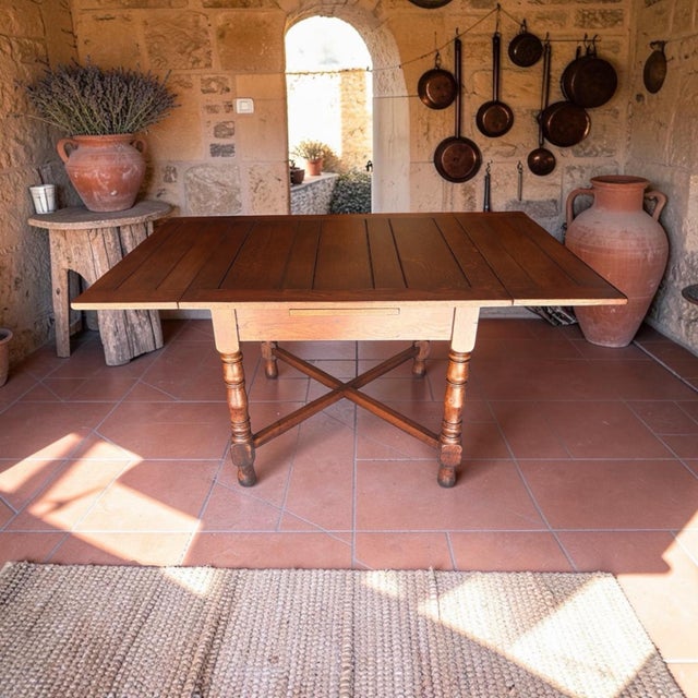 1930s Professionally Restored English Draw-Leaf Dining Table – Solid & Sturdy Solid Oak For Sale - Image 11 of 12