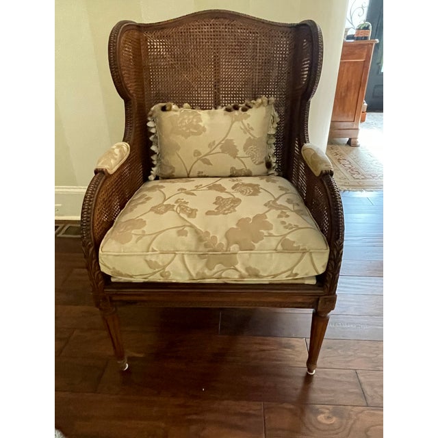 Antique French Louis XVI Wingback Chair With Double Caning For Sale - Image 9 of 13