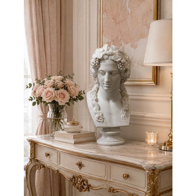 Classical Roman Hand-Carved Natural Marble Bust Sculpture – Head of Bacchus For Sale - Image 3 of 6