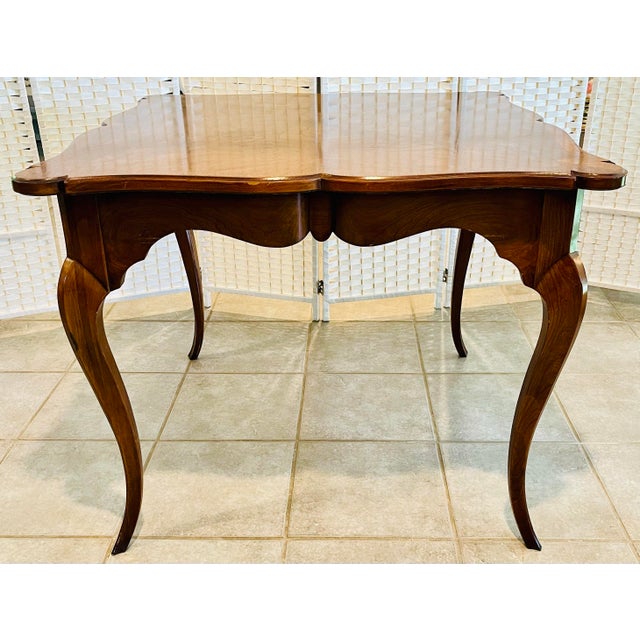 Brown Vintage French Country Carved Burlwood Top Game & Dining Table – Ideal for Mahjong or Breakfast Nook For Sale - Image 8 of 10