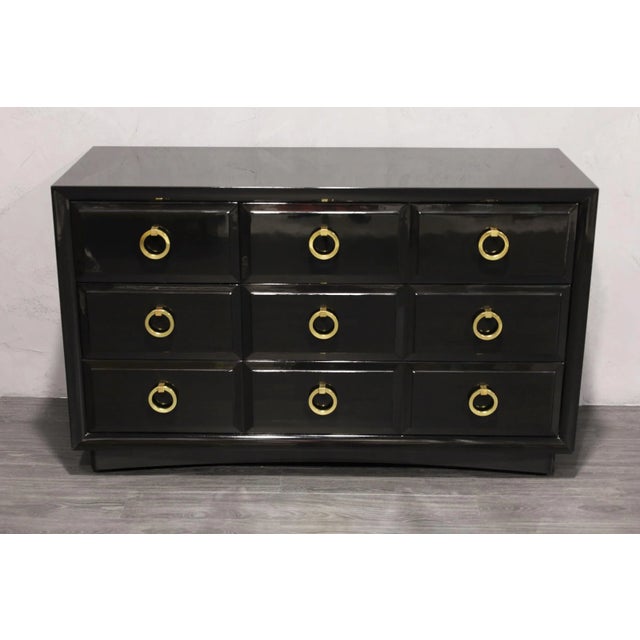 Mid 20th Century A Pair of T. H. Robsjohn Gibbings for Widdicomb Lacquer and Brass For Sale - Image 5 of 10