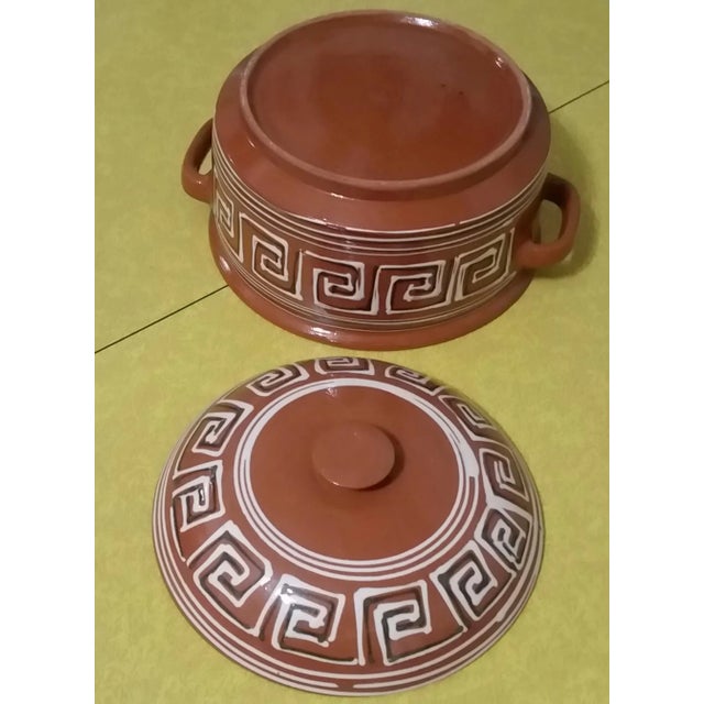 Vintage Romania Redware Covered Dish For Sale - Image 4 of 6