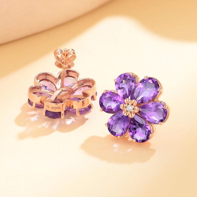 Nina Zhou Jewelry Nina Zhou 7.85ctw Amethyst Diamond Wildflower Earrings in 14k Rose Gold-Set of 2 For Sale - Image 4 of 6