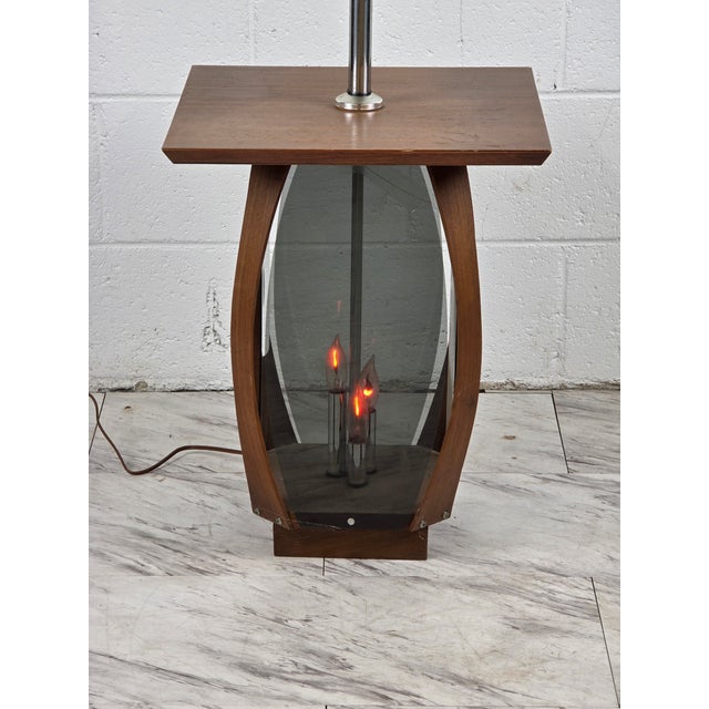 1960s Walnut & Smoked Lucite Sidetable Floor Lamp Combo For Sale In Richmond - Image 6 of 6