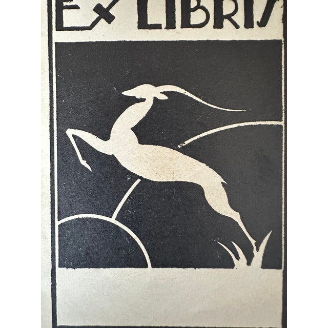 Vintage Art Deco Ex Libris Bookplate With Gazelle Artwork For Sale - Image 9 of 9