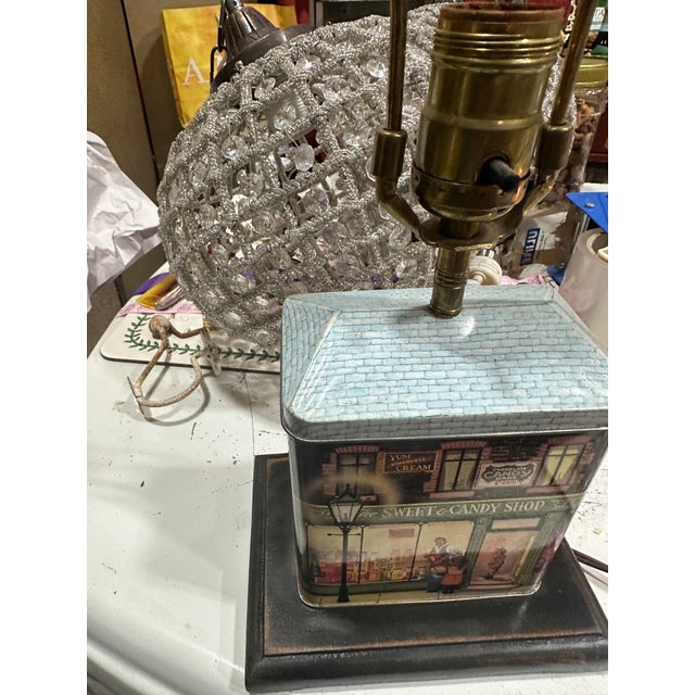 Up for consideration is a beautiful vintage small candy shop tin lamp. This is such a lovely piece that would look perfect...