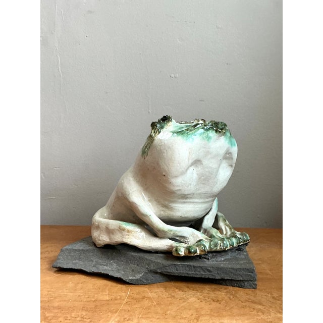 Vintage Ceramic Frog Sculpture on Stone Base For Sale - Image 14 of 14