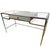 Contemporary writing desk by Theodore Alexander in stainless steel and tempered glass with single drawer in blue mottled...