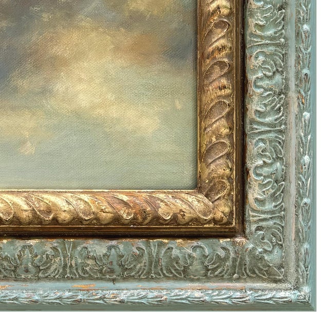 2020s Contemporary Cloud Oil Painting in Vintage Ornate Pale Blue Frame For Sale - Image 5 of 6