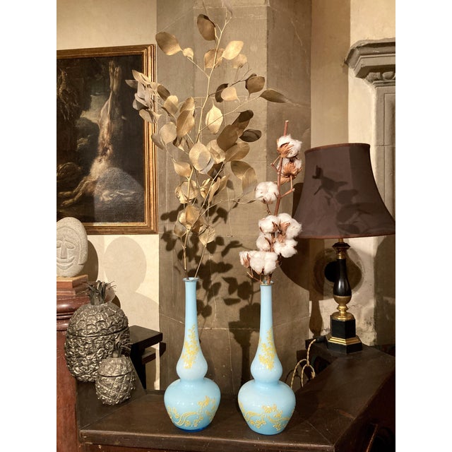 Mid-Century Italian Turquoise Opaline Murano Glass Soliflower Vases, 1960s, Set of 2 For Sale - Image 13 of 16