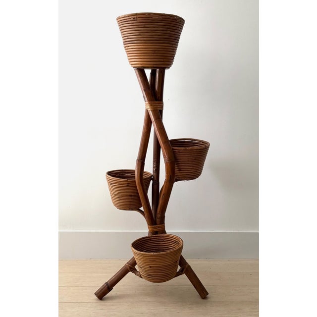 Circa 1965 Italian Bamboo and Rattan Plant Stand For Sale - Image 15 of 16