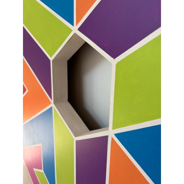 Abstract Vintage Large Hard Edge Abstract Geometric Shaped Painting, Manner of Frank Stella For Sale - Image 3 of 12